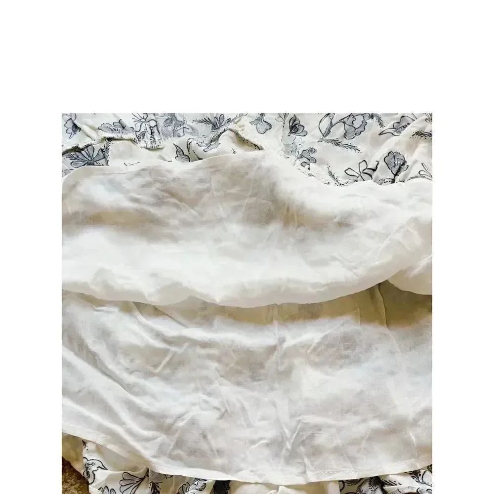 Olivaceous Floral Paisley Smocked Ruffled Tiered Womens Skirt SZ S